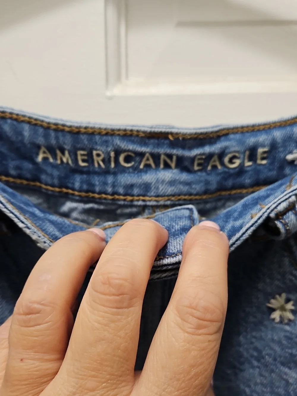 American Eagle Women’s Blue Embroidered Denim Shorts - Floral Accent Size 8